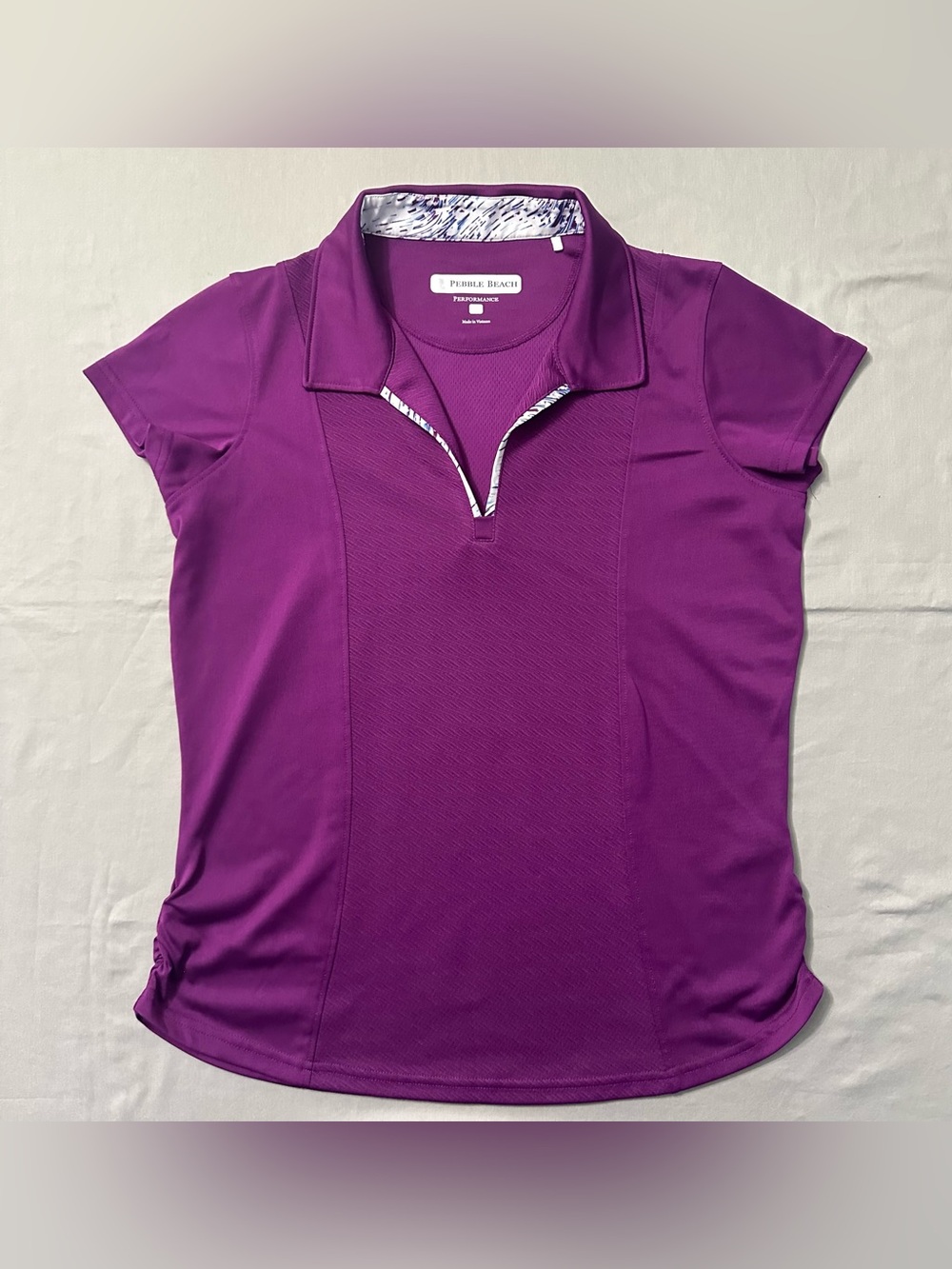 Pebble Beach Performance Womens Large Purple Short Sleeve Split V Neck Golf Polo